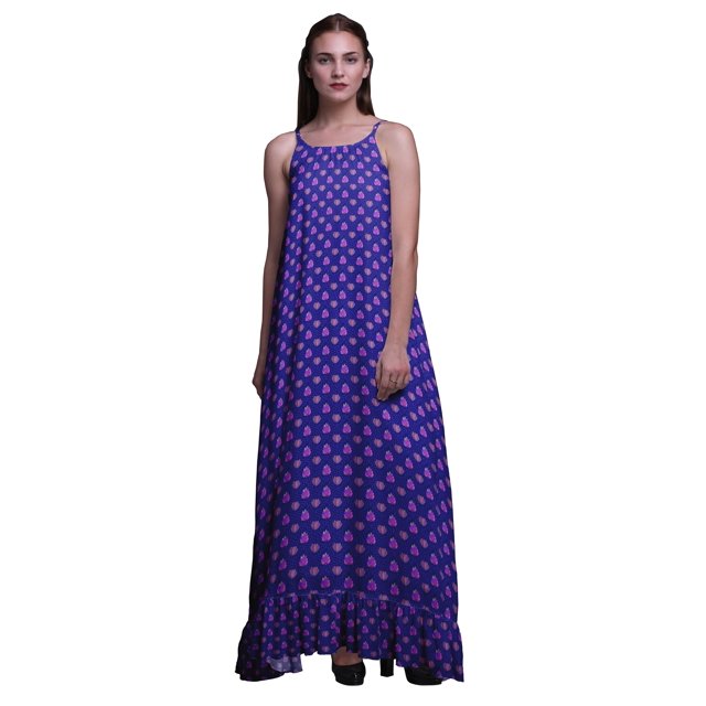 Bimba Chemises de Nuit Bleu Royal à Fleurs Roses pour Femmes en Rayonne Imprimée à Bretelles Spaghetti Lingerie de Nuit pour Femmes X-Small