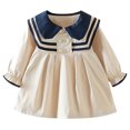 thumbnail image 1 of Besolor Baby Girls Dress Fall Long Sleeve Collared Cotton Dress Toddler Button Front Color Block Uniform Dress, 1 of 7