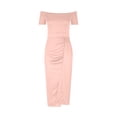 thumbnail image 4 of Gspmoly Robes d'Été pour Femmes 2025, Robe Aguichant pour Femme à Épaules Dénudées, Unie, Taille Haute Fendue, Froncée, Moulante, Soirée, Manches Courtes, Robe de Cocktail, Soldes d'Été Liquidation, 4 of 6