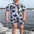 thumbnail image 3 of Infant Baby Boy Swimsuit with Hat Coconut Tree Short Sleeve  Neck Half Zipper One Piece Bathing Suit, 3 of 6