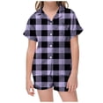 thumbnail image 2 of MIASHUI Pyjama pour Enfants Filles Garçons, Doux et Confortable, à Carreaux, Ensemble de 2 Pcs, Violet Pâle, 12-13 Ans, 2 of 4