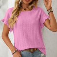 thumbnail image 1 of AherBiu T-Shirts pour Femmes Tendance Col Rond Manches Courtes T-Shirts Décontractés d'Été Plissés T-Shirt Uni Hauts, 1 of 7