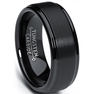 Men's Black Tungsten Ring Matte Finish High Polish Wedding Band 8MM Comfort-fit