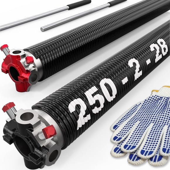 Blesseras Garage Door Torsion Springs Set with Non-Slip Winding Bars 0.250 X 2'' X 28'' Coated