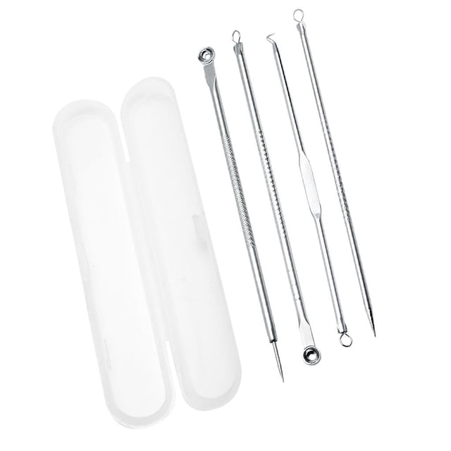 Milaget 4 Pcs Kit d'Outils de Beauté pour le Visage en Acier Inoxydable Extracteur de Comédons Points Noirs +