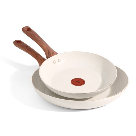 T-fal Simply Cook Non-Stick, 2 Piece Fry Pan Set, ProGlide Non-Stick, with Thermo-Spot® Technology, Oven and Dishwasher Safe,Beige