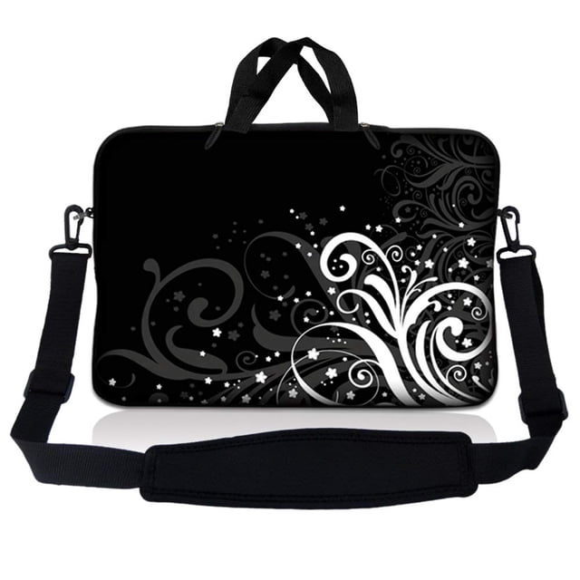 LSS Pochettes pour Ordinateur Portable (Fleurs Noir et Blanc)