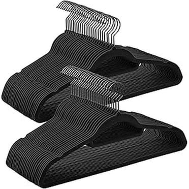 SONGMICS Cintres en Velours pour la Maison, Ensemble de 50 Cintres avec Crochet Pivotant Noir, Antidérapants et Gain de Place, 0,2 Po d'Épaisseur, 17,1 Po de Long pour Manteau, Chemise, Robe, Pantalon, Cravate, Noir Encre