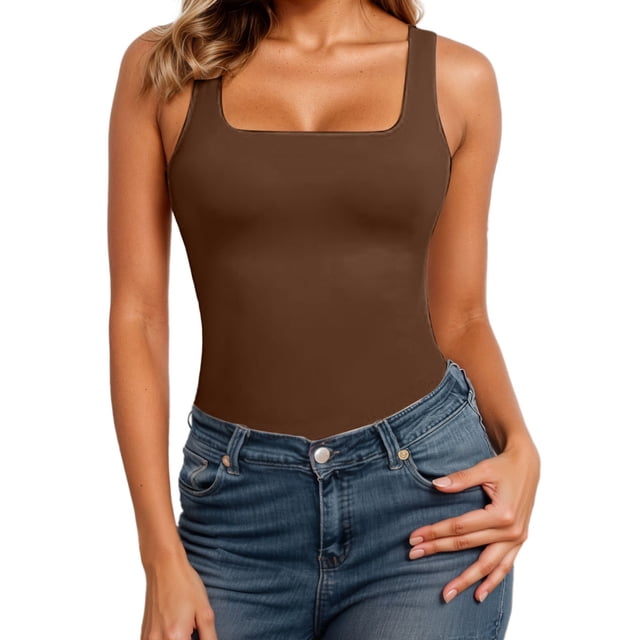 Women's Seamless Square Neck Compression Tank Top Shirt For Shapewear And Workout