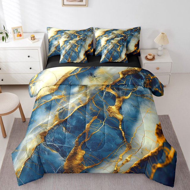 YST Watercolor 7-Piece Abstract Marble Comforter Set, King