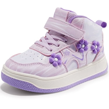 Babaya Kids Skate Shoes - Children's Casual Sneakers - Faux Leather & Mesh High Top Non-Slip Rubber Sole for Girls - School & Play