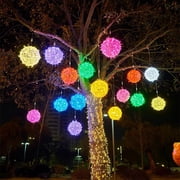 TopLLC Christmas Outdoor Balls Lights, 8 inch Rattan Ball Lantern Fairy String Lights LED Sphere Garden Lights, Solar Powered Waterproof Hanging Tree Globe Lights Decorations for Party Porch Patio