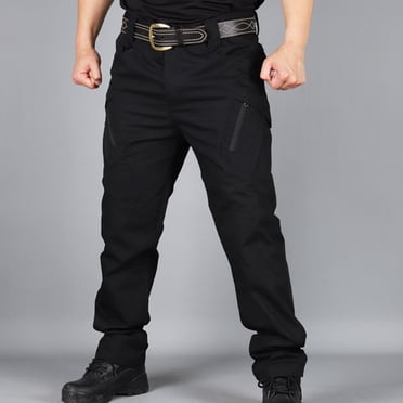 Virmaxy Pantalon de Travail pour Hommes Couleur Unie Extensible Imperméable Pantalon de Football pour Jeunes Pantalon Cargo de Combat à Multiples Poches Noir-B 4TG