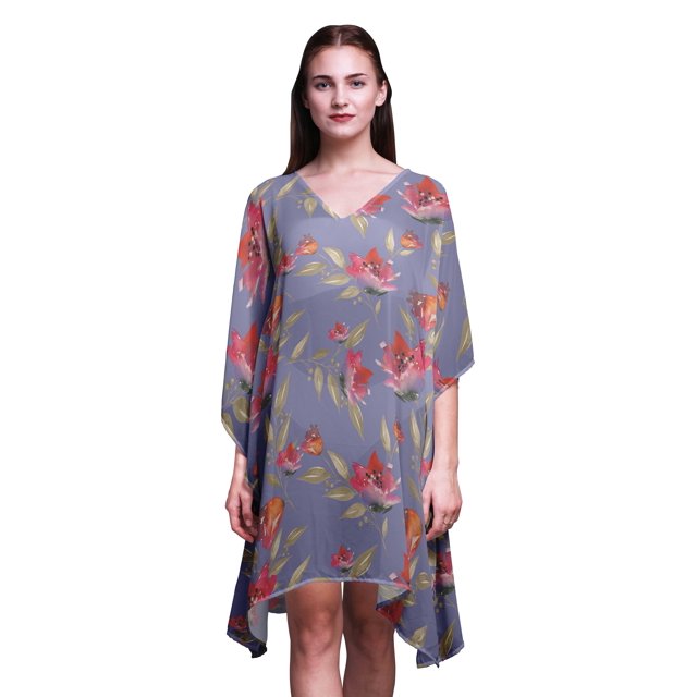 Bimba Caftan Court Aquarelle Robe Midi Plage Maillot de Bain par-Dessus WomensKaftan-S-L
