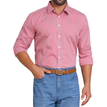 INSPIRE CHIC Men's Long Sleeve Business Plaid Pattern Dress Shirts XL Red