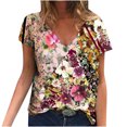 thumbnail image 2 of Hauts d'Été Grande Taille pour Femmes Chic Femmes Blouse d'Été Imprimée T-Shirts Décontractés Col en V Manches Courtes T-Shirts Hauts Col en V T-Shirt Femmes en Liquidation, 2 of 5
