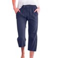 thumbnail image 1 of Innerwin Women's Cropped Wide Leg Capri Pants by Innerwin, Solid Color, Loose Fit, Dark Blue, 1, 1 of 2