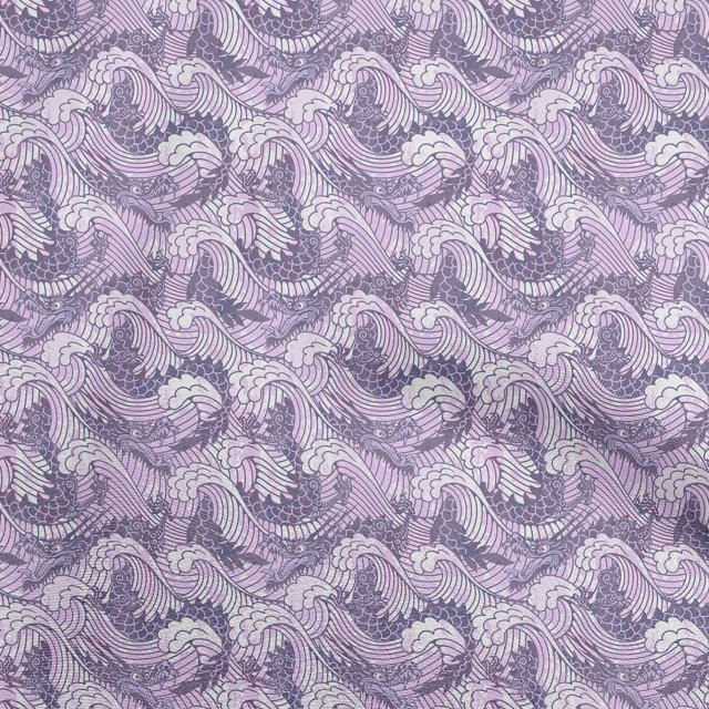 oneOone Cotton Cambric Amethyst Fabric Asian Japanese Wave Sewing Craft Projects Fabric Prints By Yard 56 Inch Wide