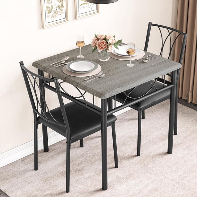 3-Piece Dining Table Set for 2, Square Wooden Kitchen Table with Chairs, Compact Dining Set for Apartments, Studios, and Small Areas