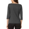 thumbnail image 3 of INSPIRE CHIC Haut à Carreaux Pied-de-Poule pour Femme Manches 3/4 Encolure Bateau Extensible Blouse de Bureau L Gris Foncé, 3 of 6