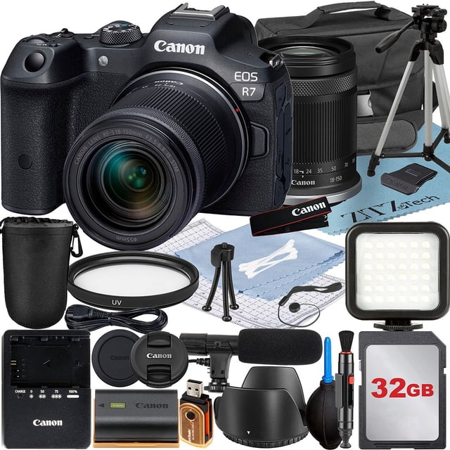 Canon EOS R7 Appareil Photo Sans Miroir avec Objectif RF-S 18-150mm + Carte Mémoire 32 Go + Étui + Flash LED + Ensemble d'Accessoires ZeeTech
