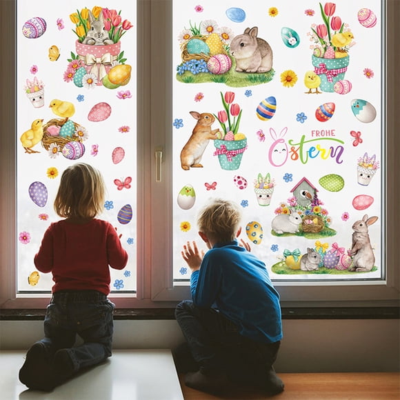 YAOMOBB Easter Themed Window Decals Window Sticker Easter themed Eggs Rabbits Static Sticker Set Holiday Easter Decoration