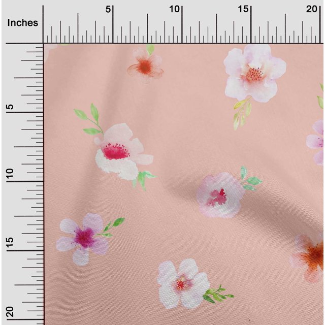 oneOone Polyester Lycra Fabric Flower & Leaves Watercolor Print Fabric BTY 56 Inch Wide