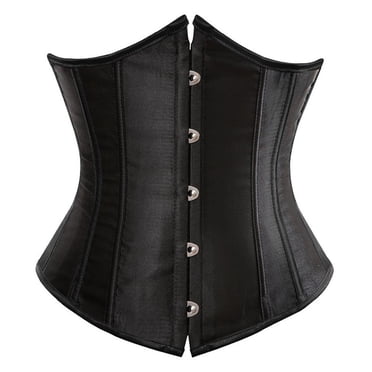 Women Polyester Underbust Corset Lace Up Boned Gothic Waist Cincher Bustier black