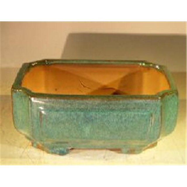 8.25 x 6.5 x 4 in. Ceramic Bonsai Pot, Green - Rectangle