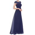 thumbnail image 2 of Meichang Robes Maxi en Mousseline pour Femmes Tunique Ajustée Plissée Couleur Unie Robe d'Été Évasée Évasée Dentelle Manches Courtes Col Ras du Cou Robe Élégante Soirée Fête Boîte de Nuit Bal Robes d'Été, 2 of 6