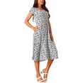 thumbnail image 4 of INSPIRE CHIC Robe Décontractée à Fleurs pour Femme avec Poches Col Ras du Cou Manches Courtes Boho Fluide Midi Robes S Blanc, 4 of 5