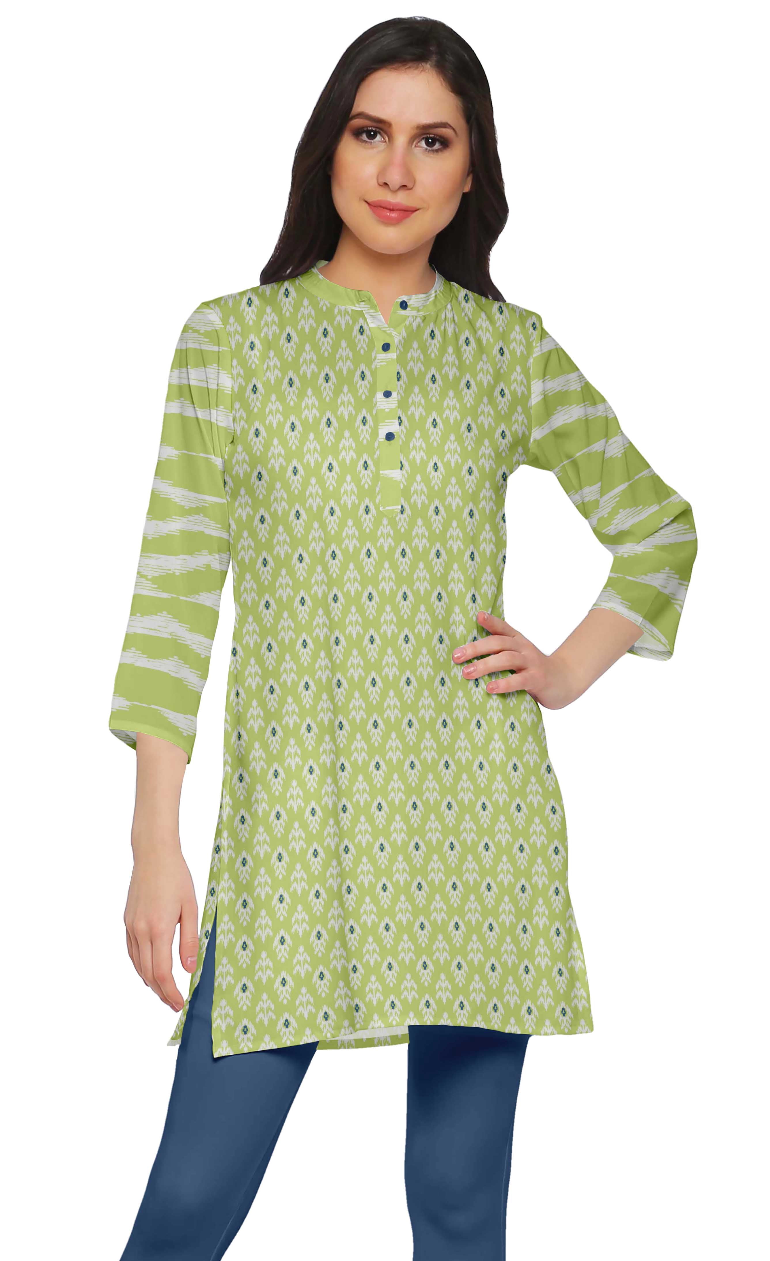 Moomaya Poly Crepe Mini Kurta Summer Tunic Printed Short Kurtis For Women