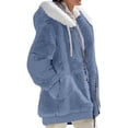thumbnail image 1 of MAWCLOS Ladies Thickened Solid Color Hooded Cardigan Winter With Pockets Sherpa Coat Blue 2XL, 1 of 2