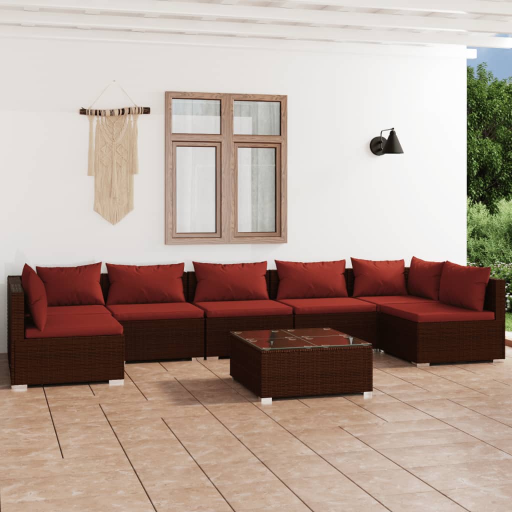 vidaXL Ensemble de Salon de Jardin 8 Pcs avec Coussins en Rotin Poly Brun
