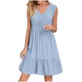 thumbnail image 1 of Yuyuzo Robes d'Été pour Femmes Sans Manches à Col en V Mini Robe T-Shirt Plissée à Volants Fluide Plage Vacances Robes d'Été, 1 of 6