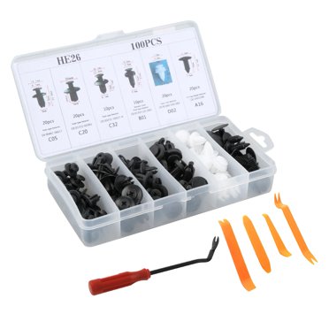 100 Pcs Clips d'Aile Universels en Plastique pour Auto Voiture, Goupille de Retenue de Poussée, Rivet, Pince de Garniture, Kit de Fixation Auto, Assortiment+outil
