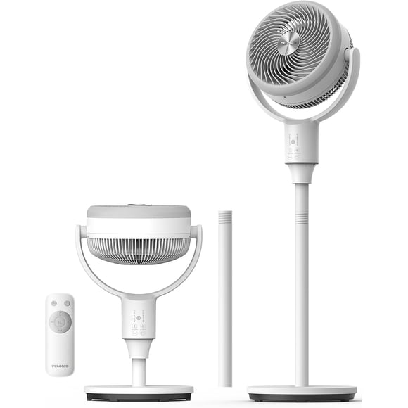 PELONIS Ventilateur sur Pied avec Oscillation Automatique 3D (135°+90°), Hauteur Réglable 23 Pouces–42 Pouces, 26 dB Silencieux, 3 Vitesses, Télécommande, Minuterie 7 H, Ventilateur sur Pied pour Chambre