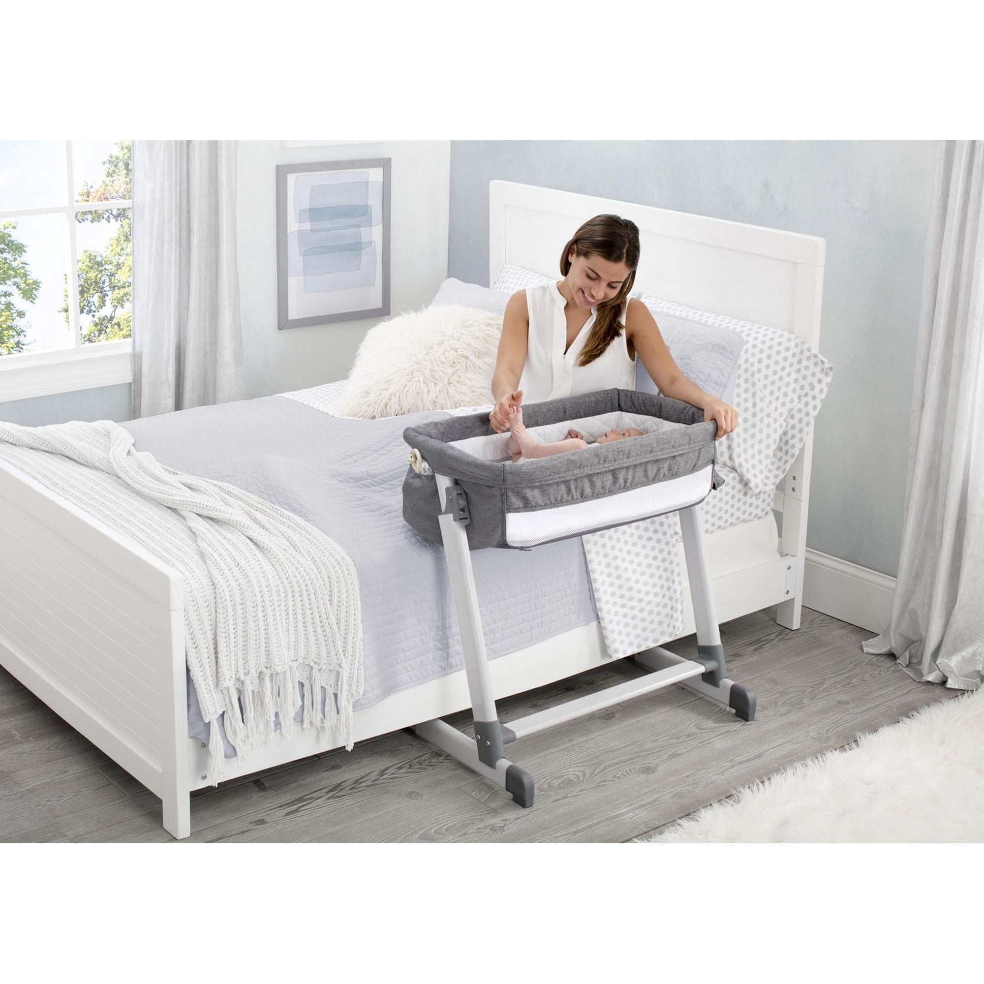 Delta Children By The Bed Deluxe Bassinet, Grey Tweed - Walmart.ca