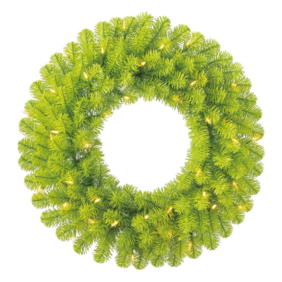 Holiday Time Lawndale 24" Pre-Lit artificial Christmas Wreath with Warm White B/O LED Lights - Green