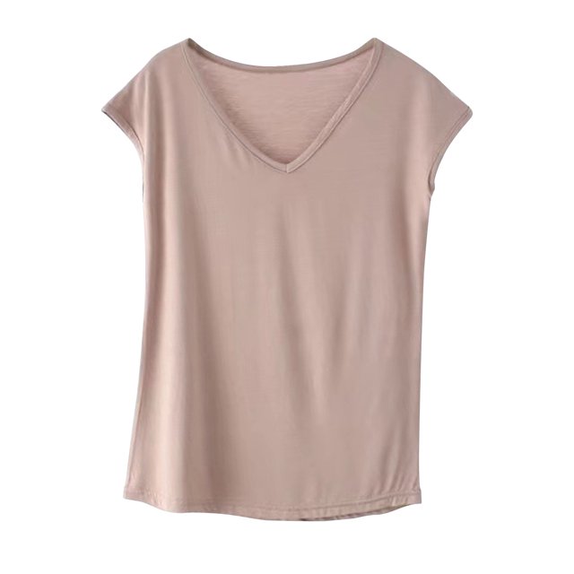 FAIWAD Womens Short Sleeve V Neck Tops Stretch Solid Color Lightweight Loose Pullover Tops