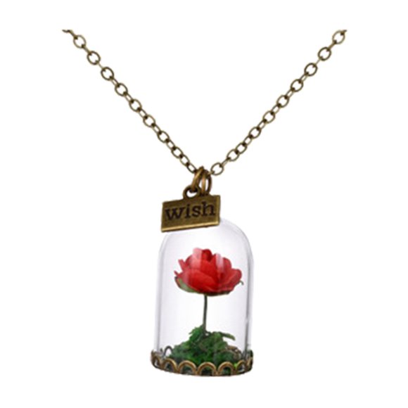 Collier Rose Collier Beauté Bricolage Verre Imitation Fleur Séchée Chaîne de Chandail Style Long le Meilleur Cadeau pour un Être Cher