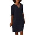 thumbnail image 1 of 2025 et Robe Courte en Lin Grande Taille pour Femmes Décontractée à Manches Vacances Semi-Décontractée Ajustée Robe d'Été pour Femmes Robe à Col en V Mini Petite Midi Couleur Unie Robe pour Femmes, 1 of 7