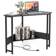 Costway Triangle Bureau d'accueil du bureau d'ordinateurs avec sorties d'alimentation USB Ports Noir