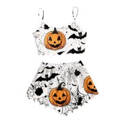 GDREDA Women's Pyjamas Cartoon Print Pajama Shorts Set Women Pajama Sets pyjamas White,XL