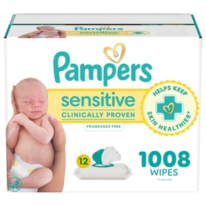 Baby Wipes Pampers Sensitive, Clinically Proven, Fragrance Free, Water Based, Hypoallergenic Baby Wipes, 1008 Baby Wipes Total (12X Flip-Top Packs)