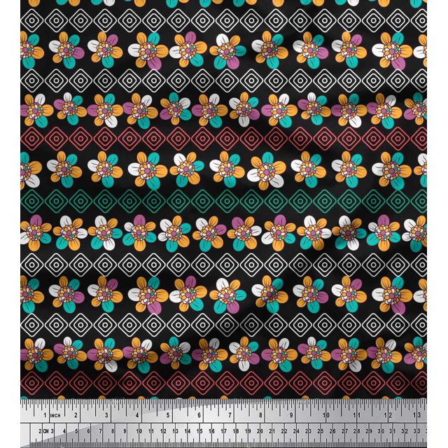 Forme de Diamant et Tissu Imprimé Artistique Floral 1 Yard 42 Inch Wide