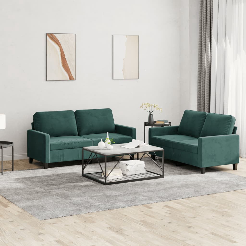 vidaXL Ensemble de Canapé 2 Pcs avec Coussins Velours Vert Foncé