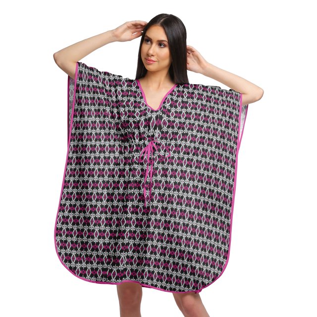 Moomaya Robe Courte de Caftan de Plage, Robe de Couverture Imprimée, Kaftan pour Femmes, Tenue de Plage, Couverture