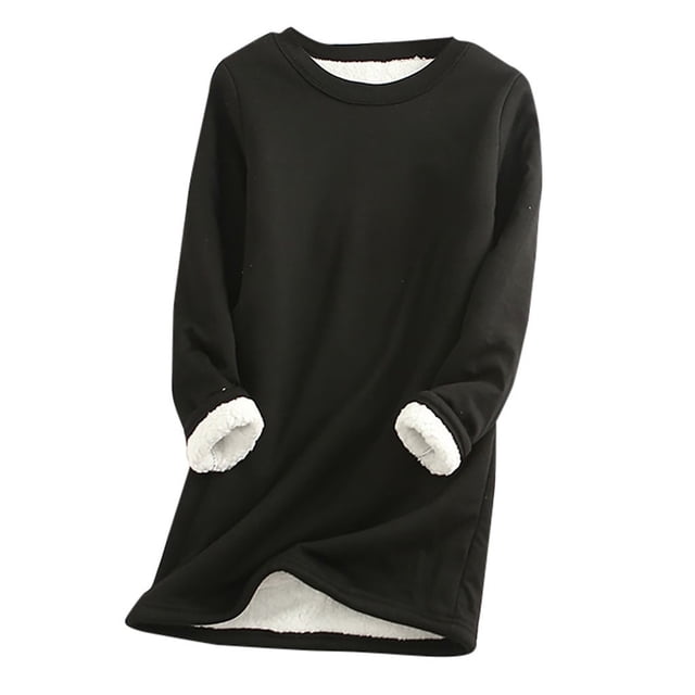 Moxiu Chandails Molletonnés Doublés en Sherpa pour Femmes, Couche de Base Chaude, Col Rond Décontracté, Chandail en Molleton à Enfiler à Manches Longues, Chandail Thermique, Grande Taille, Hauts d'Hiver 2025 en Coton