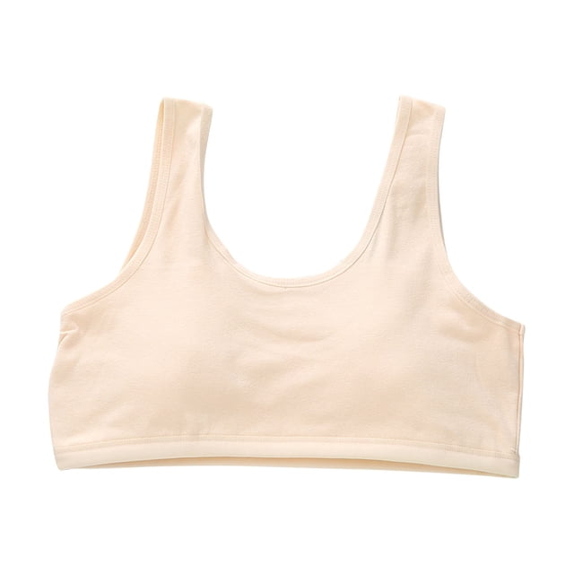 Zwiiyzr Girls Padded Training Bras - Crop Cami Bras for Girls with Removable Padding 13-17 Years Beige
